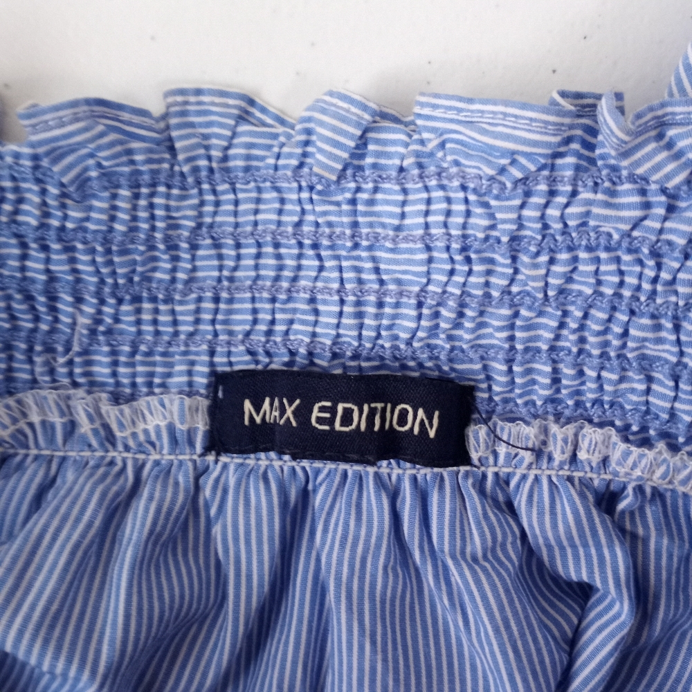 Max Editions Women’s Blue Striped Off Shoulder Smocked Blouse XL - Picture 4 of 10